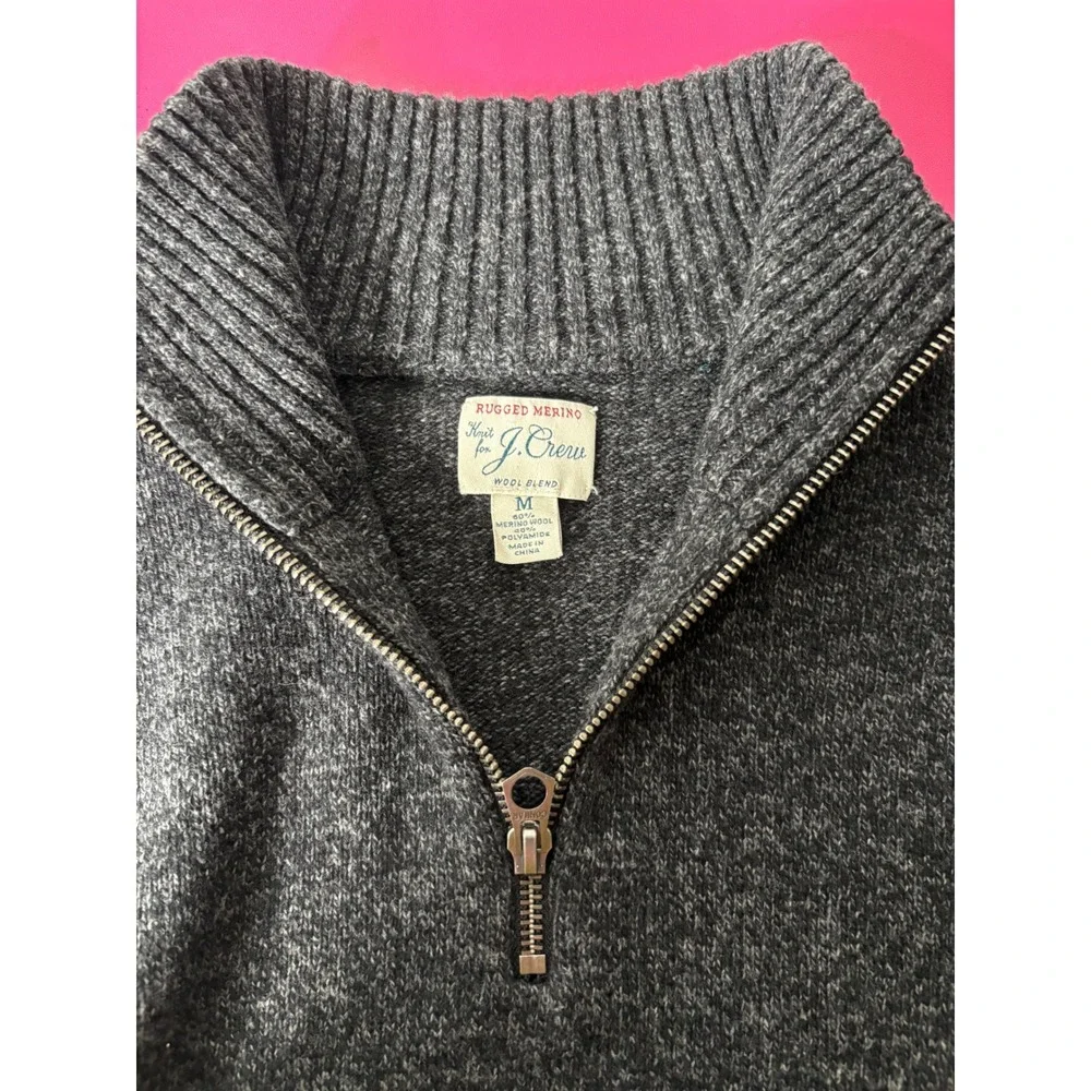 J. CREW Mens Gray Quarter Zip Pullover M Rugged Merino Wool Classic Outdoors